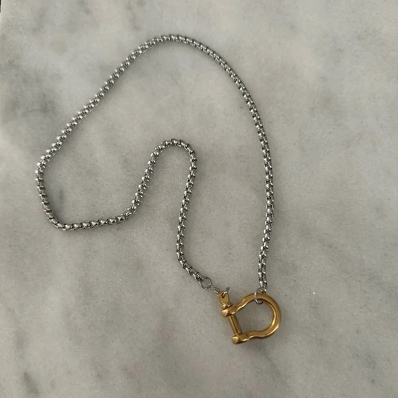 COPY - COPY - COPY - Gold Chain Two Tone Silver Horse Bit Chunky Necklace - Picture 2 of 4